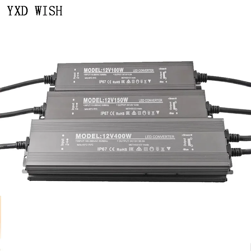 Switching Power Supply AC 110V-265V to DC 12V 24V 60W 100W 150W 200W 300W 400W Outdoor LED Light Transformer IP67 Waterproof