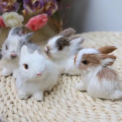 Cute Mini Animal Fur Model Figurines Miniatures Easter Plush Bunny Kids Toy Simulation Rabbits