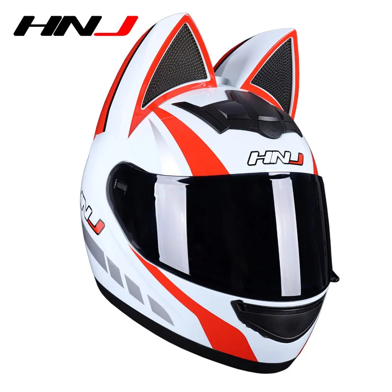 HNJ Motorcycle Helmet Full Face Cat Ear Detachable Helmet motorcycle Casque DOT Certification For Women Men Breathable Gift