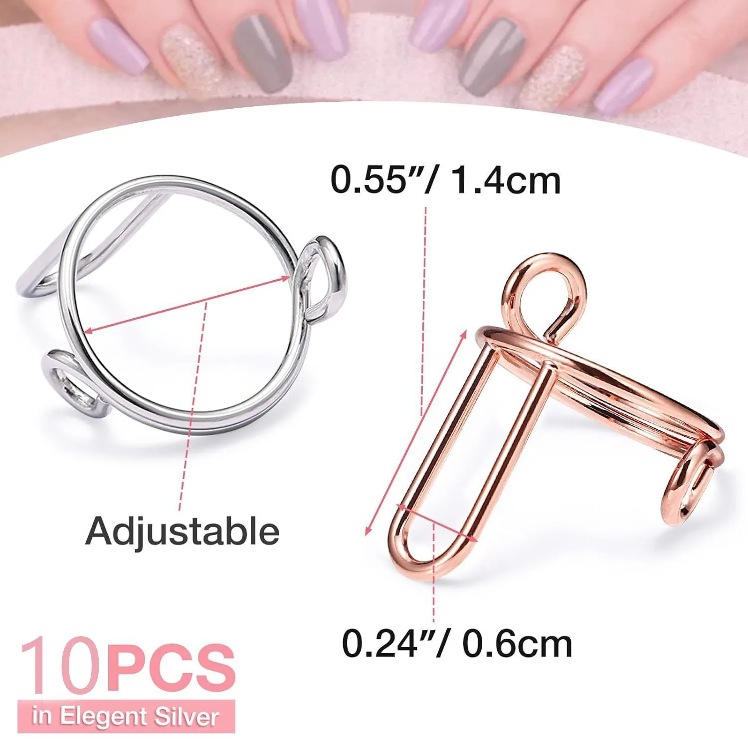 10-Piece Set of Press-On Nails & Nail Tips — Removable Nail Rings | Protective Metal Finger Rings (Instagram-Style)
