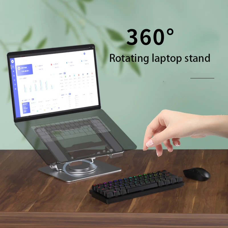 360 Degree Rotating Aluminum Laptop Stand Height Adjustable Foldable Portable Desktop Notebook Riser Holder