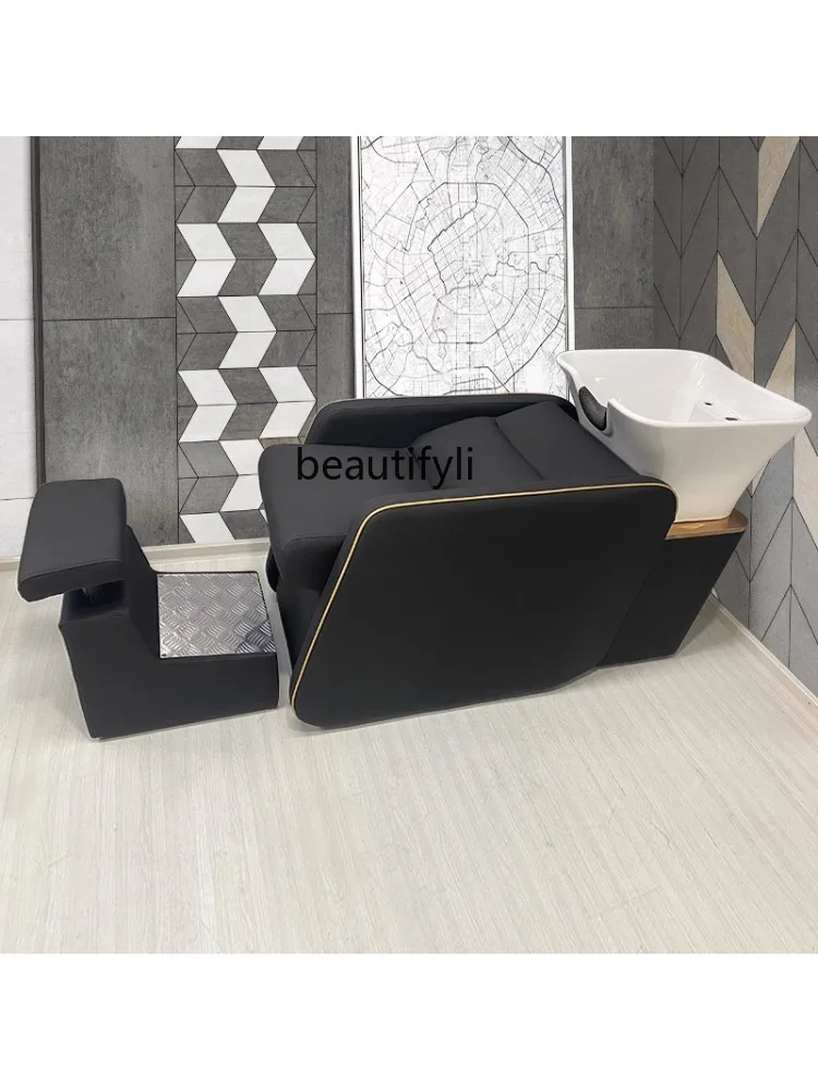 Hot Sale Ceramic Basin Half Lying Shampoo Chair Hair Saloon Dedicated Stainless Steel Hairdressing Flushing Bed Facial Bed