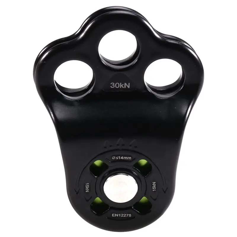 30KN Climbing Single Pulley – Three Hole Hitch Hauling Pulley for Rock Climbing, Rappelling & Zipline Sports