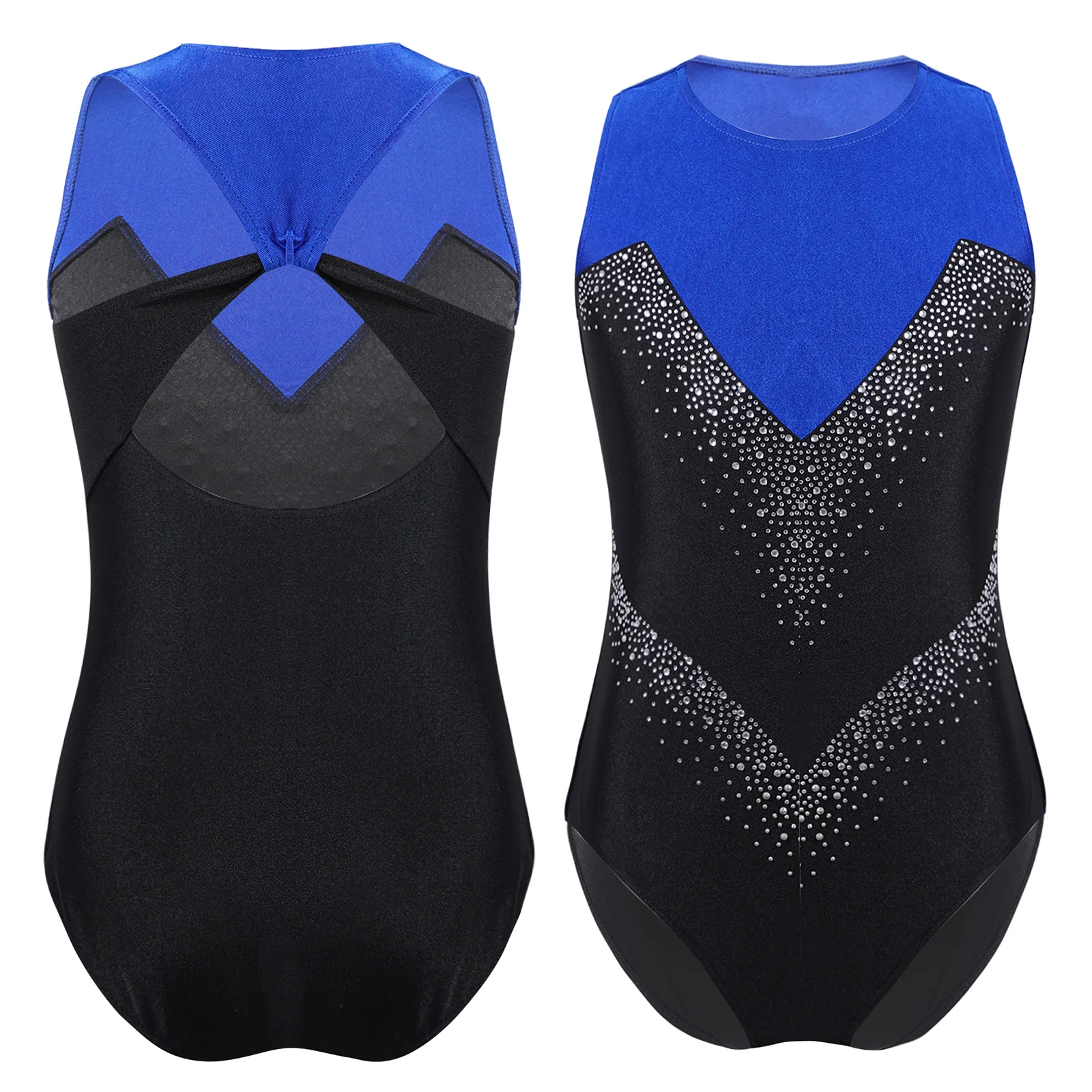 Kids Girls Gymnastics Ballet Dance Leotards Mesh Sleeveless Figure Skating Bodysuit Jumpsuit Dance Acrobatics Unitard Costume