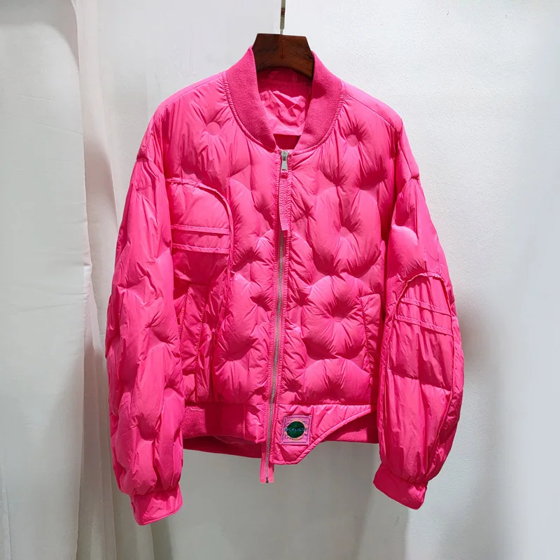 Herfst en winter dames dons honkbaljas eenvoudige witte eendendons jas ronde hals jas damesjas JJ951