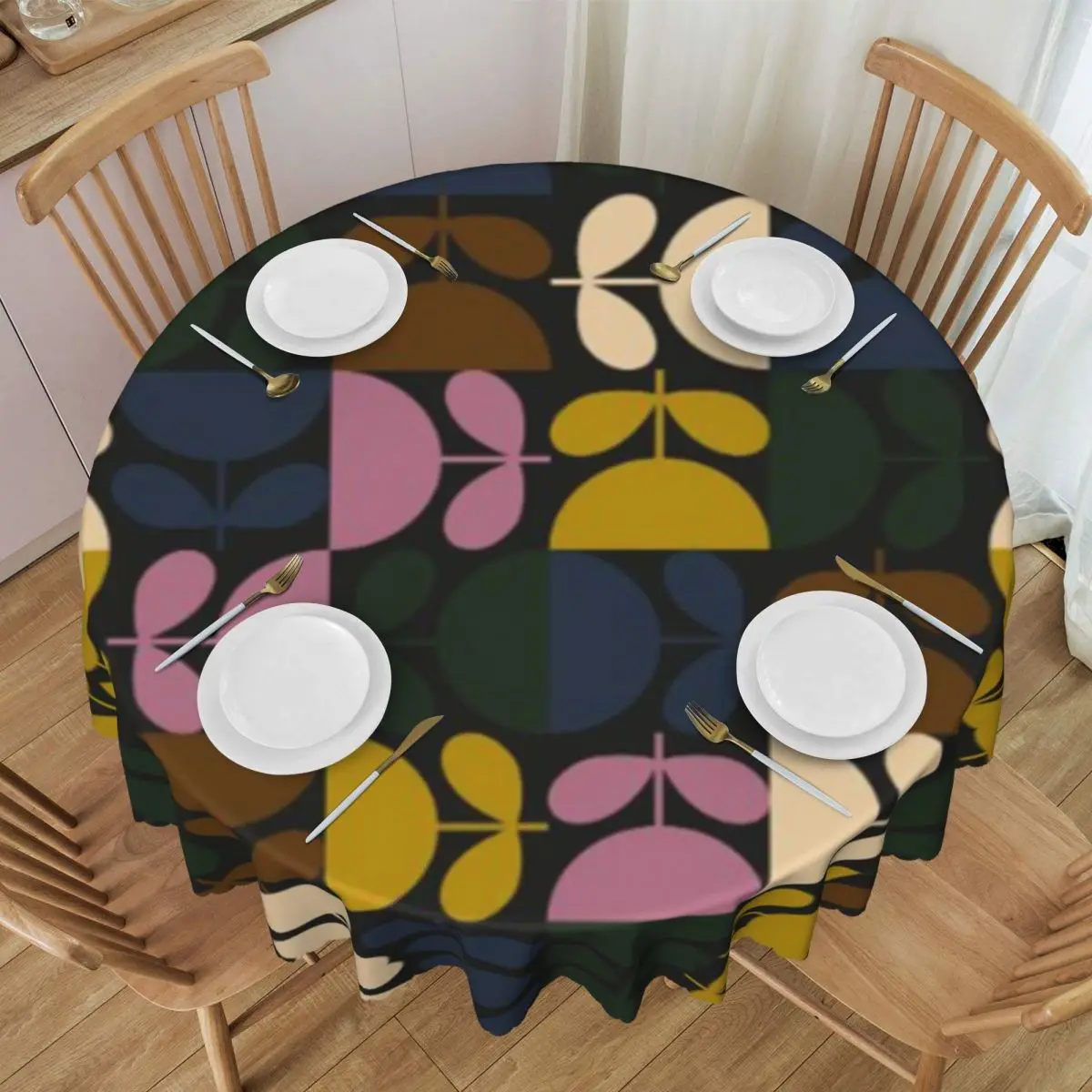 Round Orla Kiely Multi Stem Geometric Tablecloth Waterproof Oil-Proof Table Covers 60 inch Scandi Mid Century Modern Table Cloth