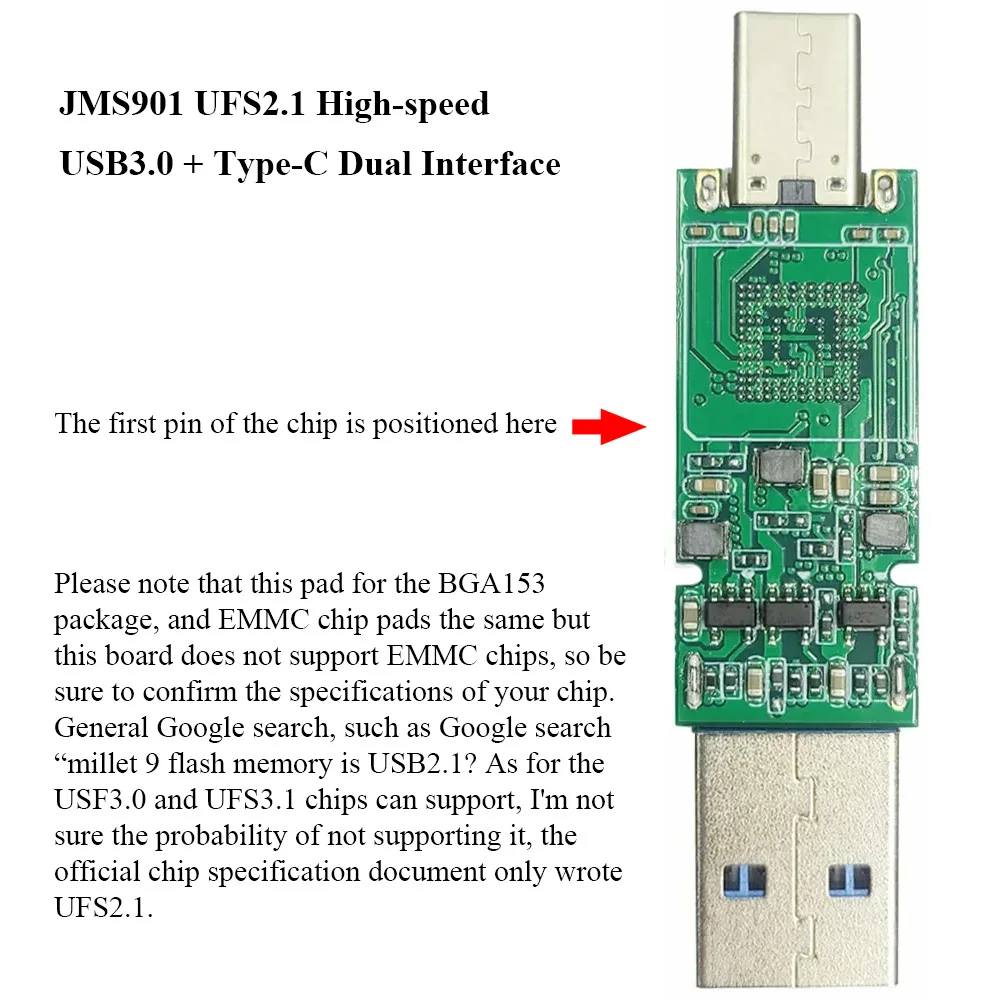 USB Main Control Board for USF 2.0 2.1 Chip High Speed USB 3.1 Type-C Dual Interface BGA153 Solder JMS901