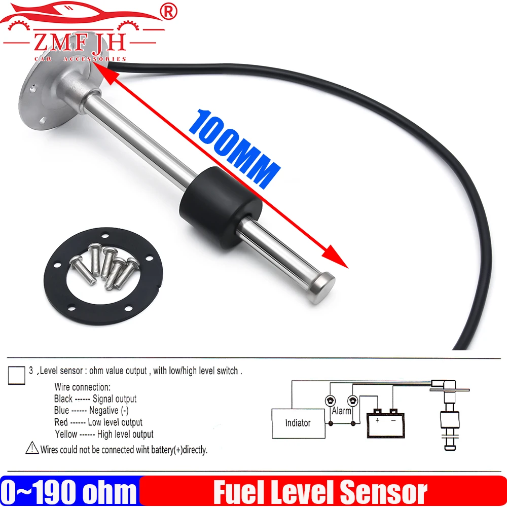 100-550MM Fuel Level Sensor 0-190 ohm Water Level Sensor with Low and High Level Output Line Alarm for Auto Boat Yacht 12V24V