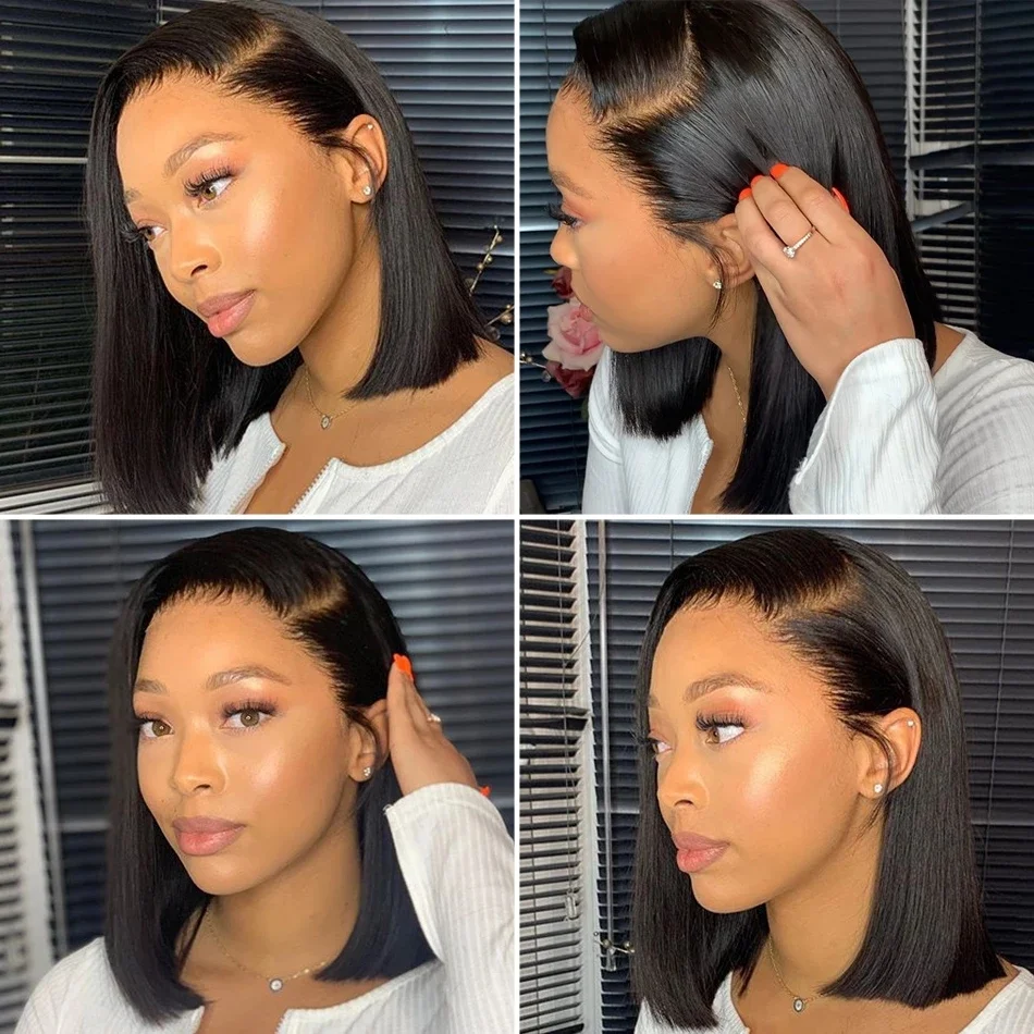 Wear And Go Glueless Human Hair Wig Short Bob Wig Straight Lace Front Human Hair Wigs Ready To Go Glueless Wig For Black Women