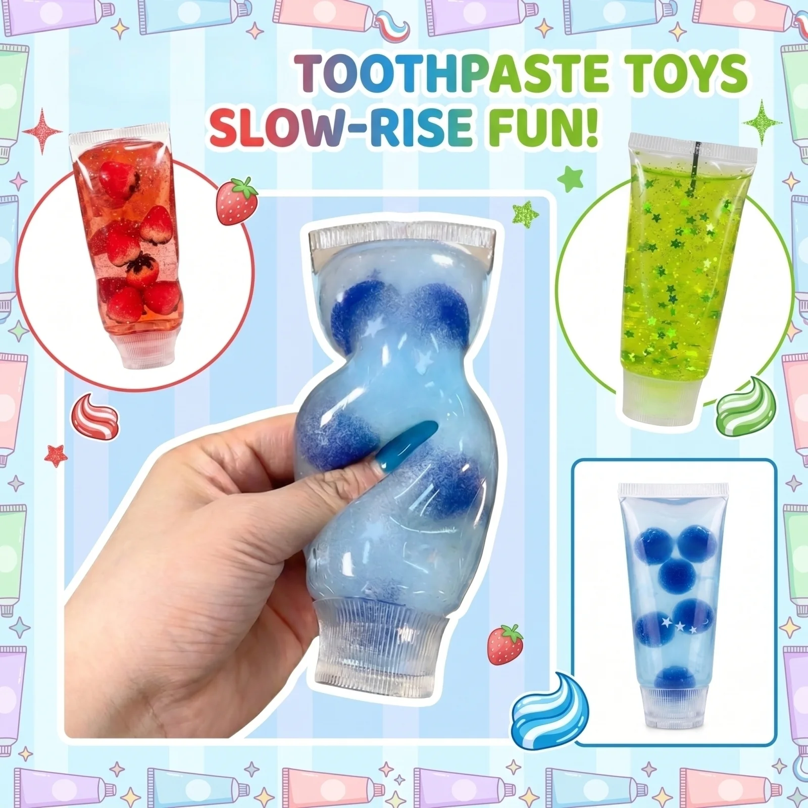 1-10PCS Toothpaste Shaped Slow Rising Squeeze Soft Gel Stress Reliever for Office Home Decompression Anxiety Relief Fidget