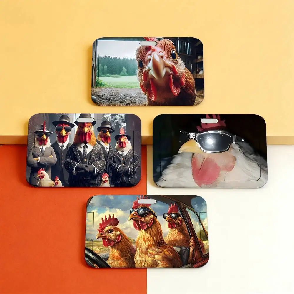 Funny Chicken G Transparent Card Holder Employee Plastic Slide Cover Lanyard Work Business ID Bag Bus