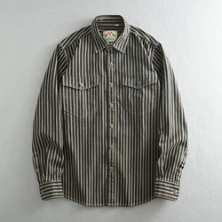 100% cotton wash American classic color striped casual shirt men spring autumn loose long-sleeved shirt men's coat