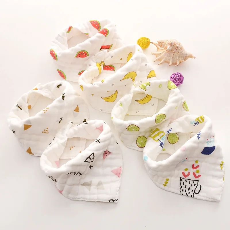 5Pcs Muslin Baby Bibs 100% Natural Cotton Soft Baberos Bebe Animal Bandana Infant Smock Burp Cloth Feeding Saliva Drool Towel