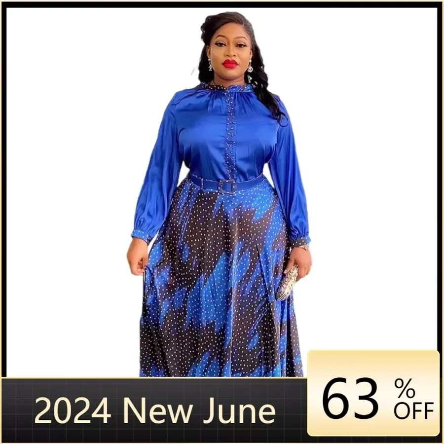 

African Print Clothes for Women Summer African Long Sleeve Polyester 2 piece Top Skirts Matching Sets Outfits Africa Clothing