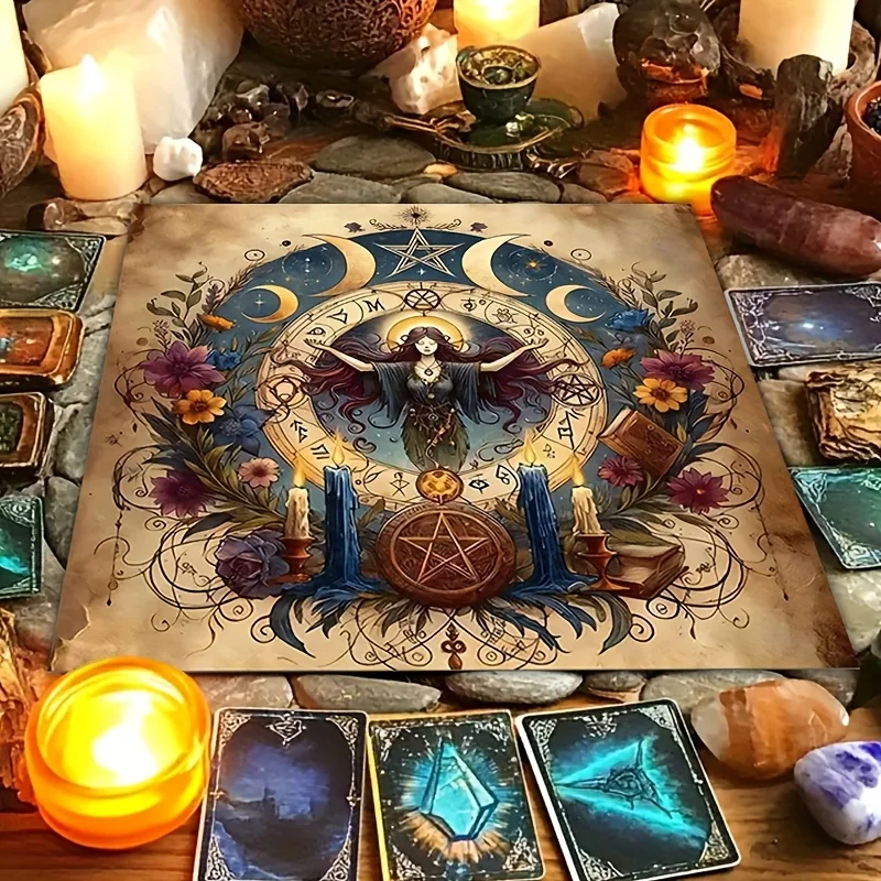1pc Mystic Altar Tablecloth, Occult‑themed Design With Golden Details, for Divination,Witchcraft,Astrology, Halloween, Christmas