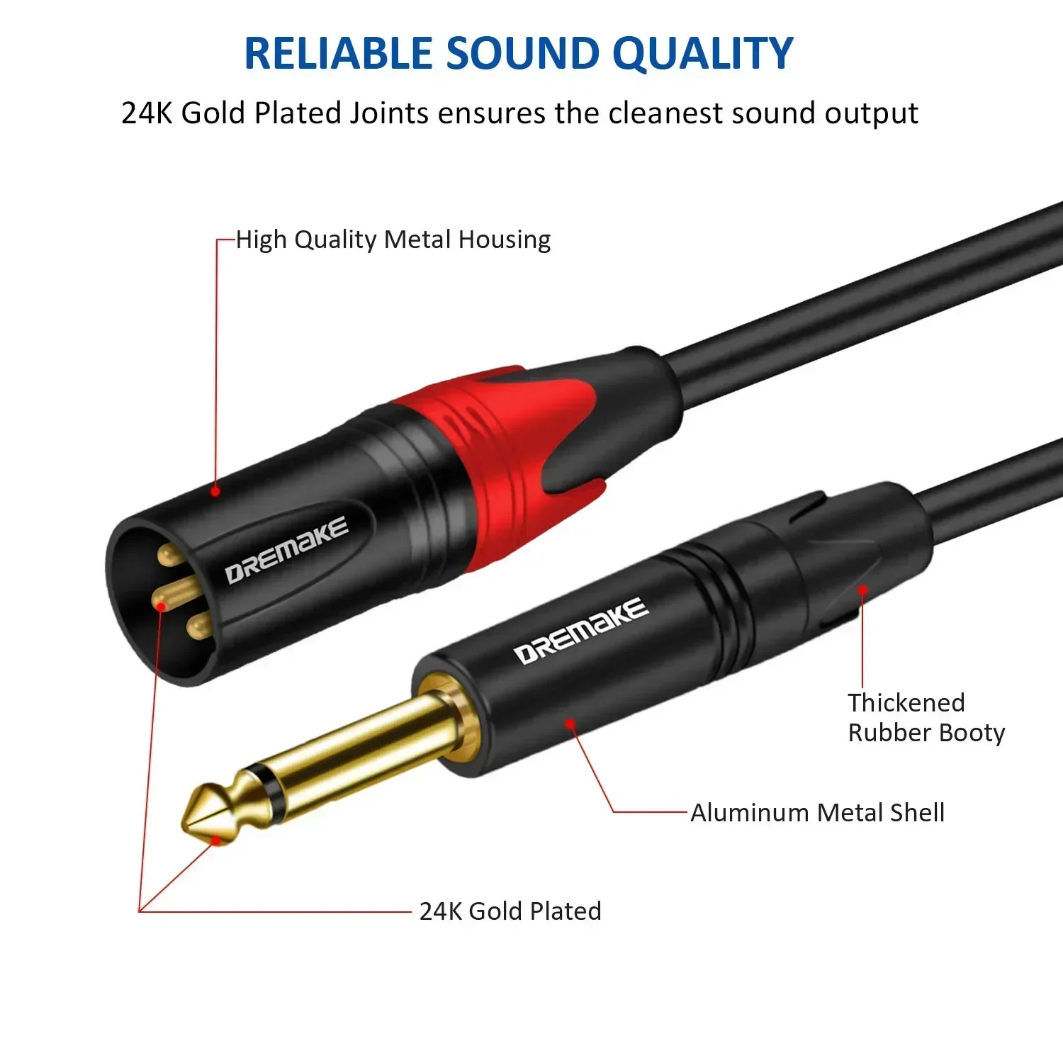 Dremake cabo de áudio de alta fidelidade dupla 6.5mm macho para dupla xlr macho para amplificador placa de mistura console 2 xlr a 2x1/4 \