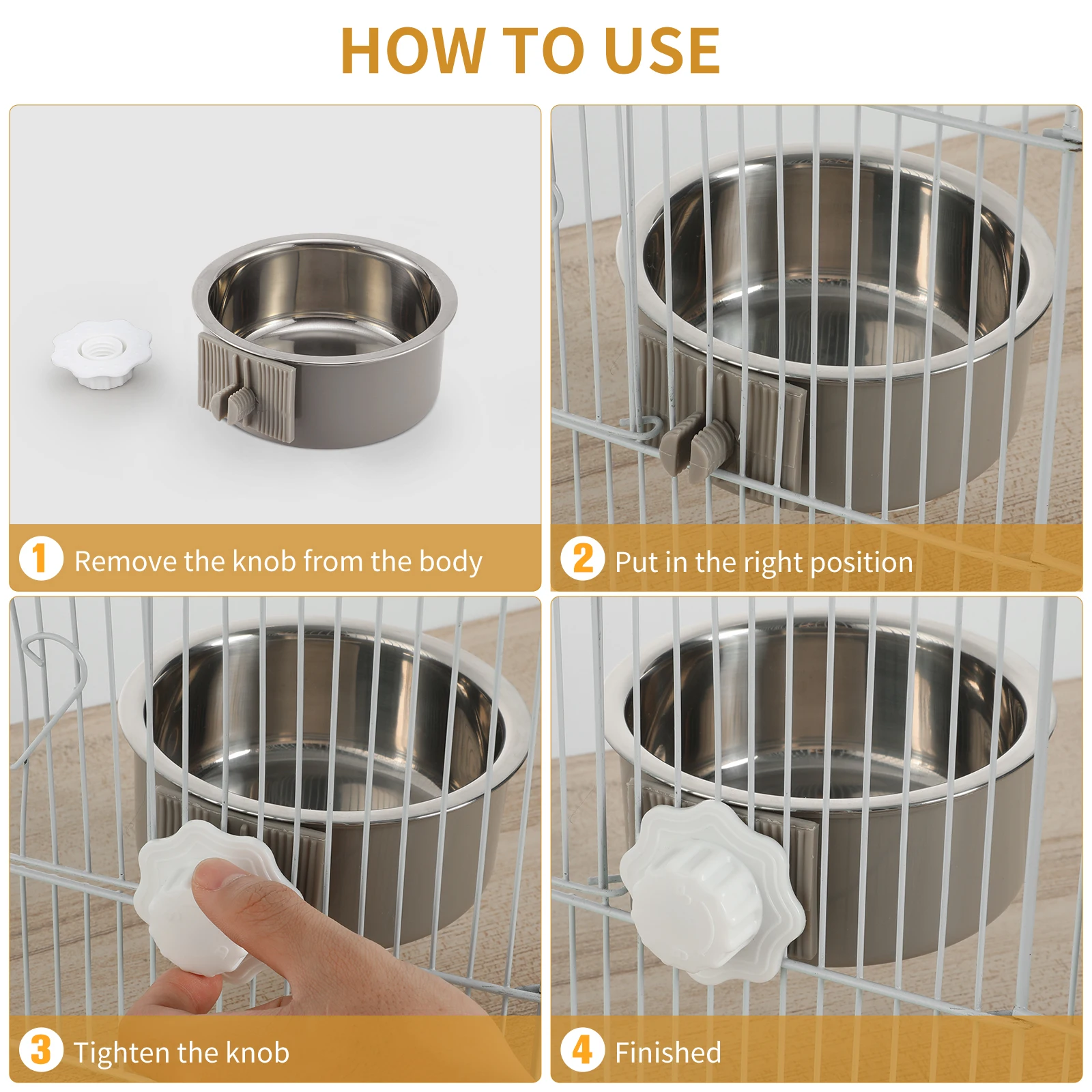 

Pet Bowl Cage Hanging Feeder Durable ABS Stainless Steel Removable Bowls Puppy Cat Bird Supplies Easy Install
