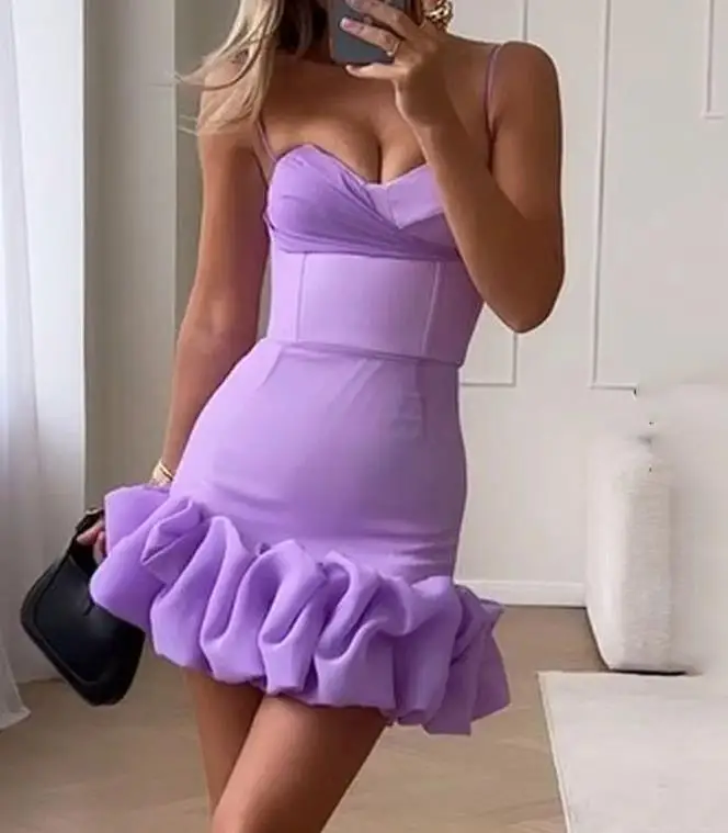 

2026 Summer New Fashion Sexy Suspender Solid Color Mini Dress Elegant Dresses for Women Female Clothing Outfits