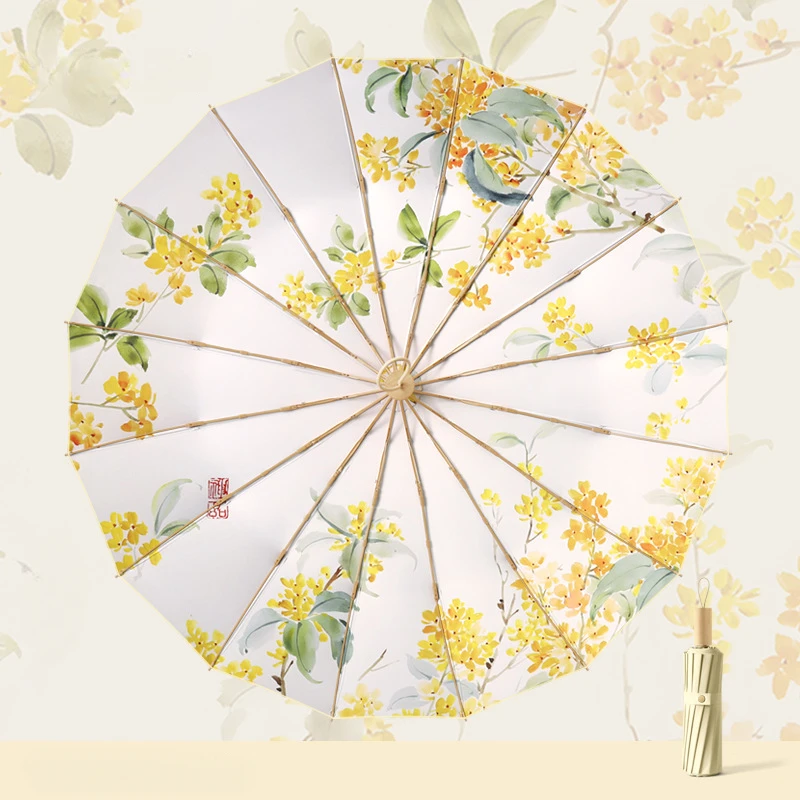 UV Protection Sunny and Rainy Umbrella, Sunshade Printing Fold Sun Umbrellas, Large Sunscreen Rain Umbrella for Women Parasol