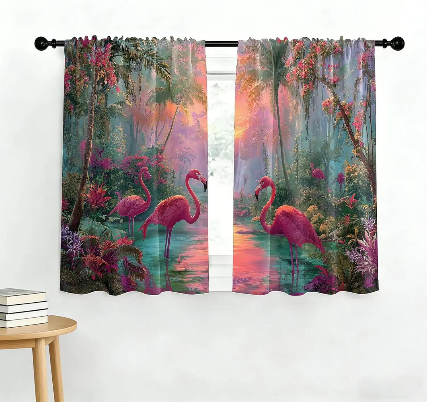 Bohemian Tropical Flamingo Jungle Curtains 2pcs Pair Vibrant Boho Paradise Sunset Window Drapes for Living Room Decor