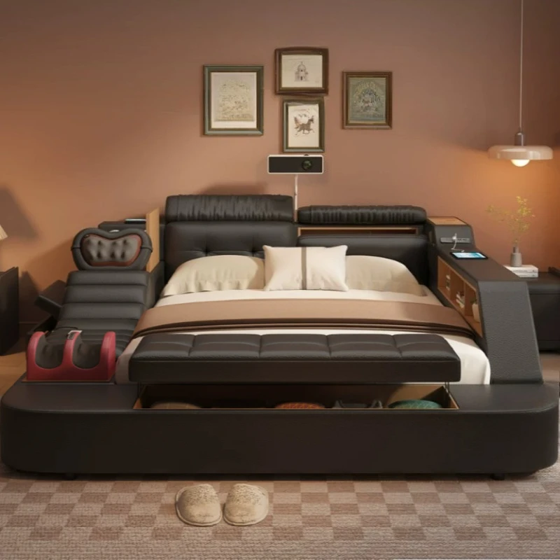 180x200 European Bedroom Beds Tatami Multifunction Desk Modern Double Bed Bookcase Storage Platform Hotel Full Set Furniture