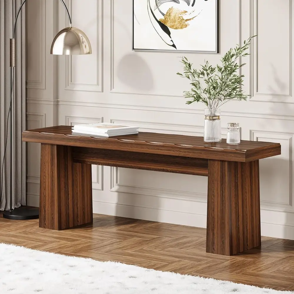47 Walnut Entryway Bench with Dining Table, Sturdy for Dining, Living, Bedroom, Hallway, Easy Assembly