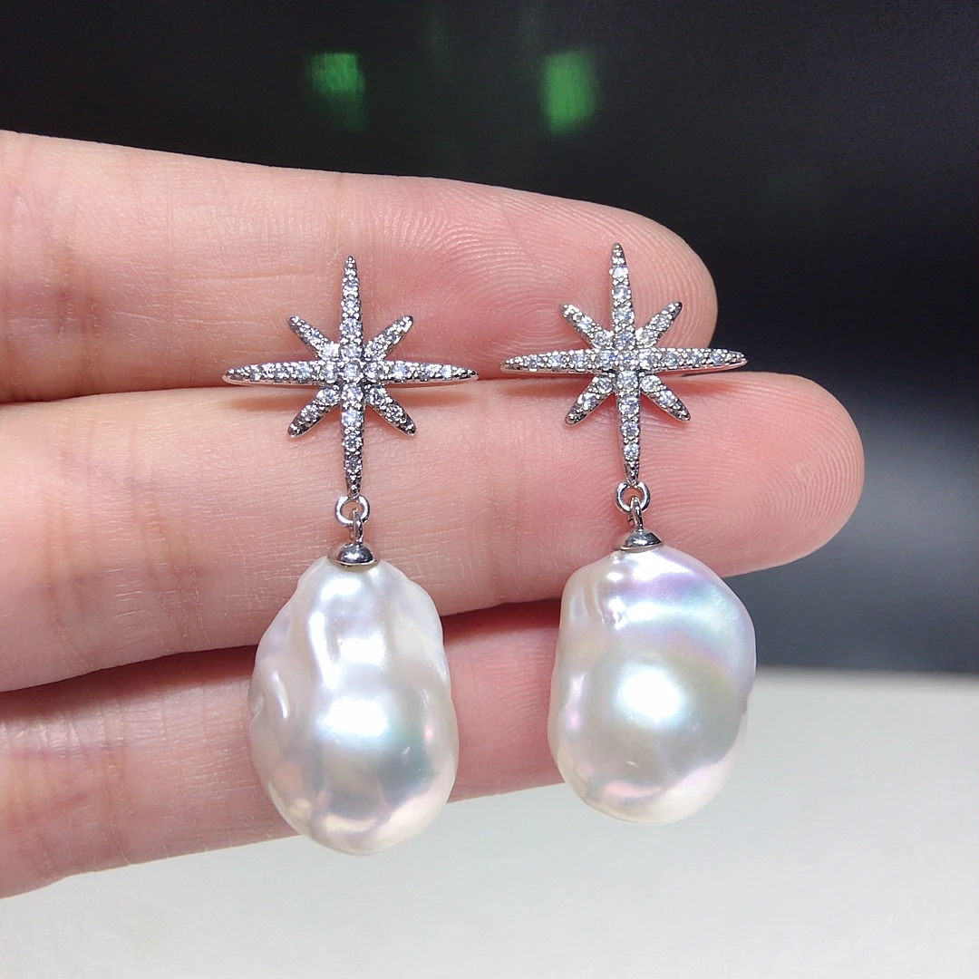 

ZHBORUINI серьги в стиле барокко с пресноводным жемчугом и шипами из стали, инкрустированные сверкающим цирконом, элегантные ювелирные изделия для банкета, подарки