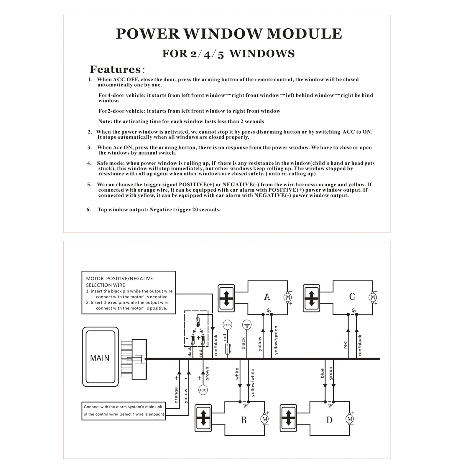 12V Universal Auto Power Window Control Window Open Closer Module for 4 Door Cars Power Window Closer with Wire Harness