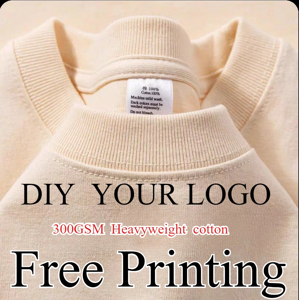 Angepasstes Design Hohe Qualität 300GSM Schwere Baumwolle Herren T-shirt Frauen Lose Beiläufige Kurzarm T-Shirts Männer Kleidung DIY Logo