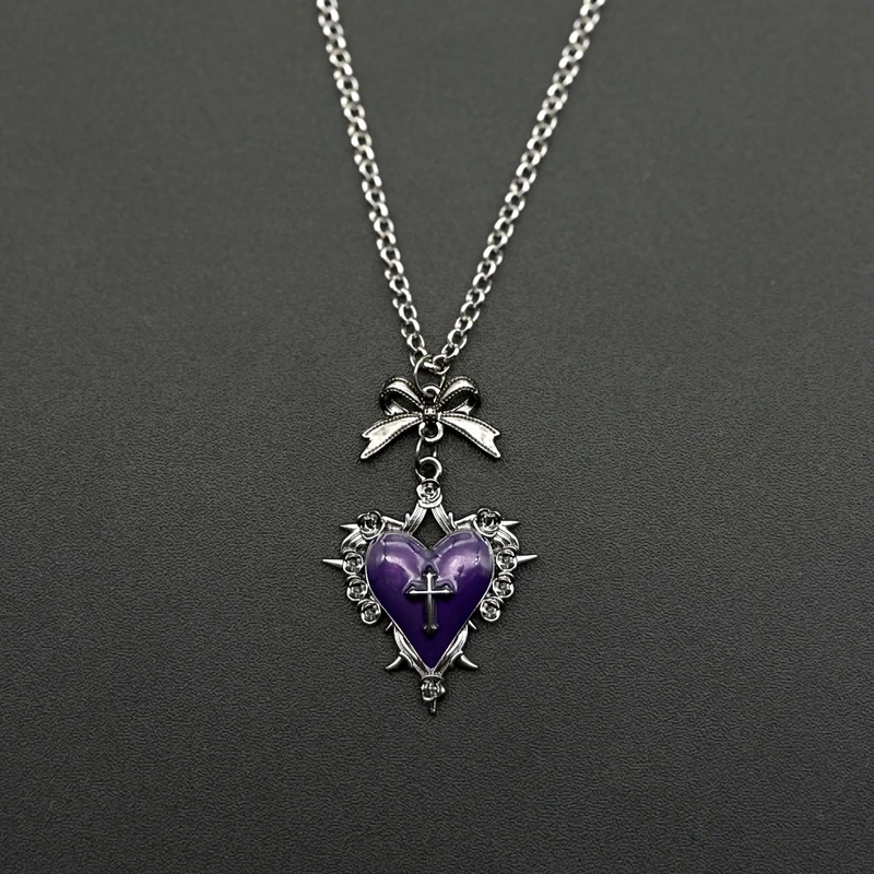 Death Cross Heart Necklace, Gothic jewelry, rose, Thorn, Vintage accessories, Y2k Choker, Witch, Pagan, For Women Man，Trend