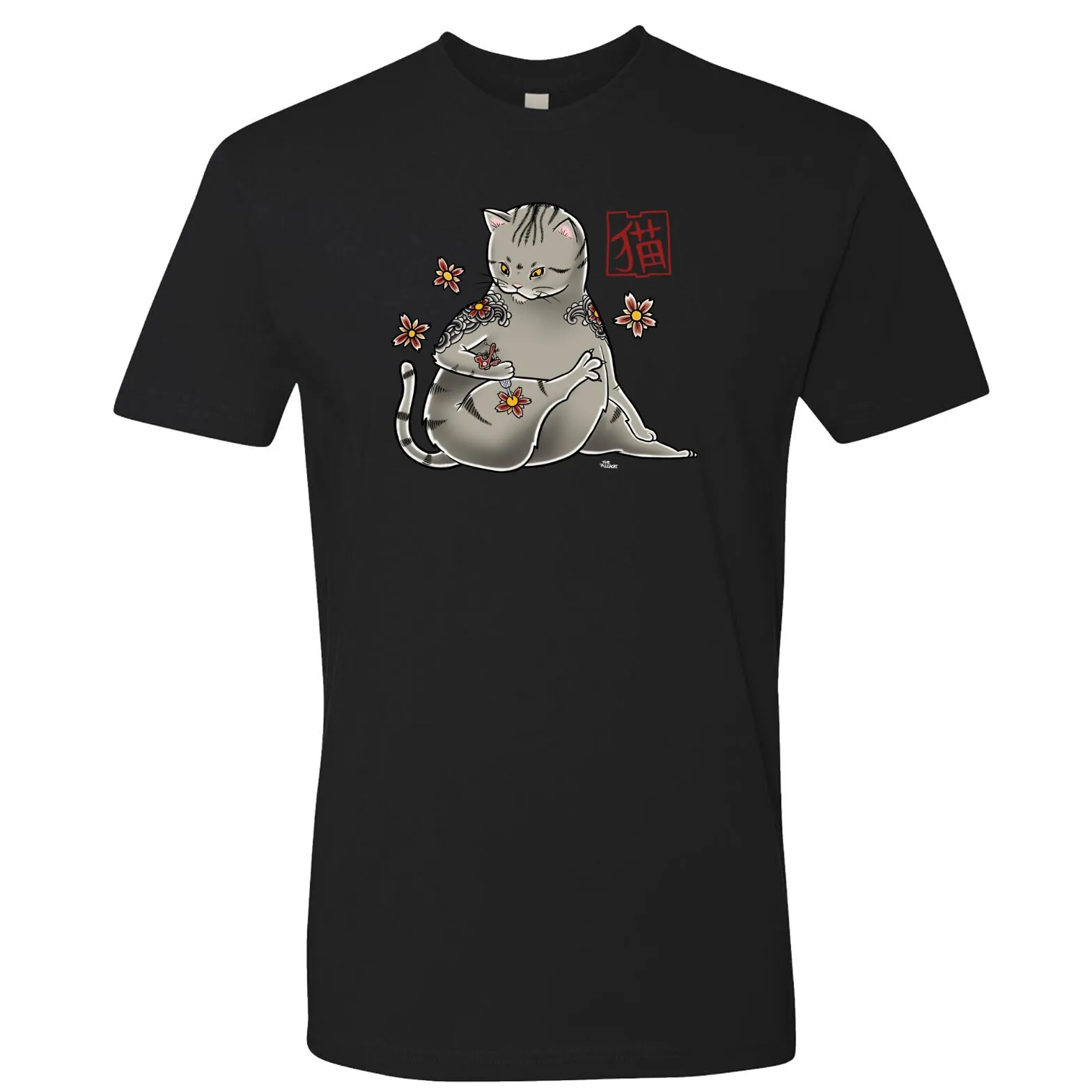 Tattoo Cat Men s T Shirt Funny Lover Dad Ukiyo e Cats Maneki neko Trending Grey Black