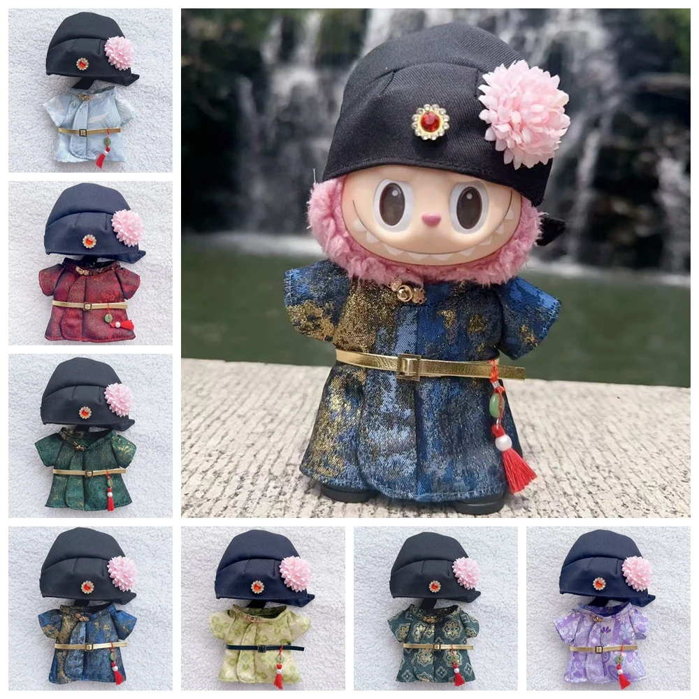 

For 17cm Labubu Doll Accessories Tang Suit with Hat Accessories Flower-and-bird Ethnic Style Chinese Official Attire Outfit