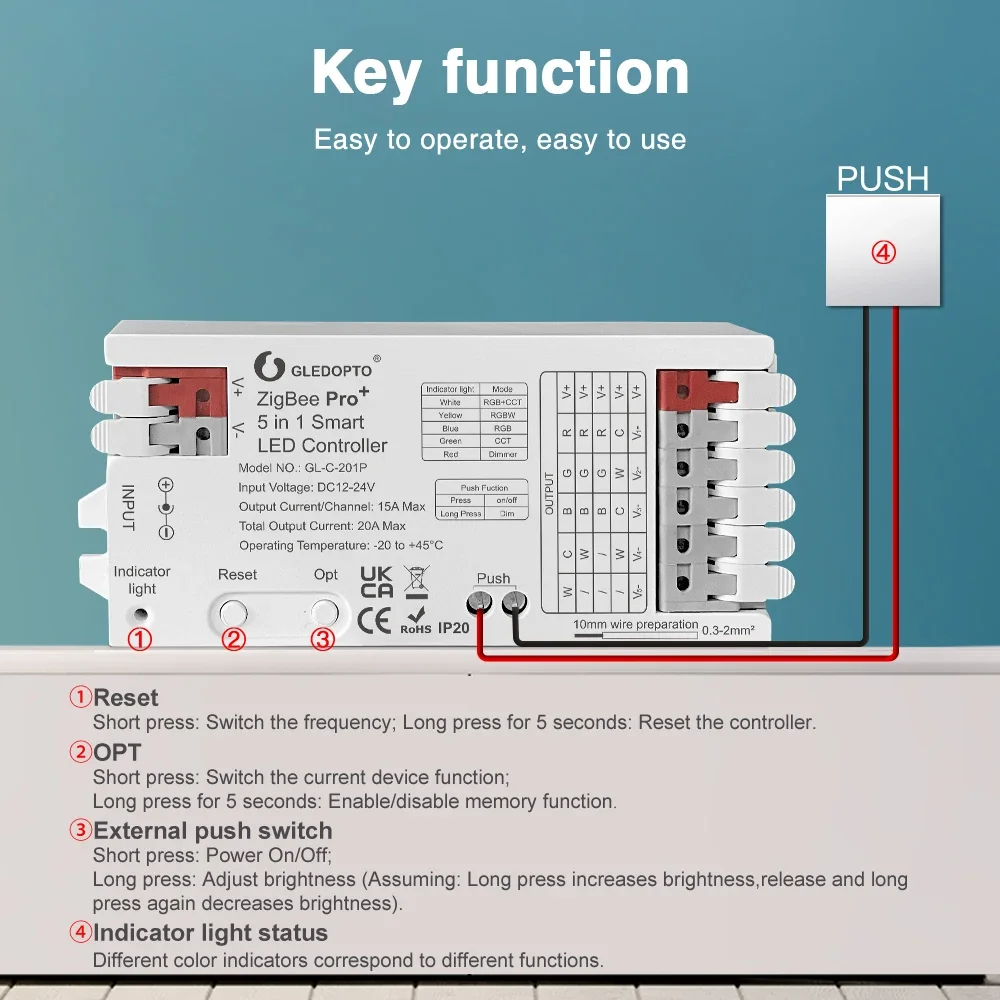 

2.4G CCT DM RGBWC LED Controller RF ZIGBEE3.0 with SmartThings Alexa APP Voice for 2-3 Wires Ultra Thin CCT Strip Light