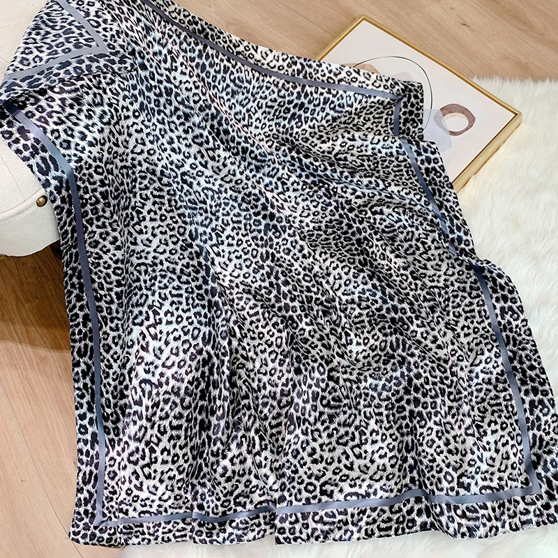 90cm Leopard Print Neckerchief Hijab Scarf For Women Silk Satin Headband Hair Scarves Female Square Shawls Ladies Head Bandana - view 6
