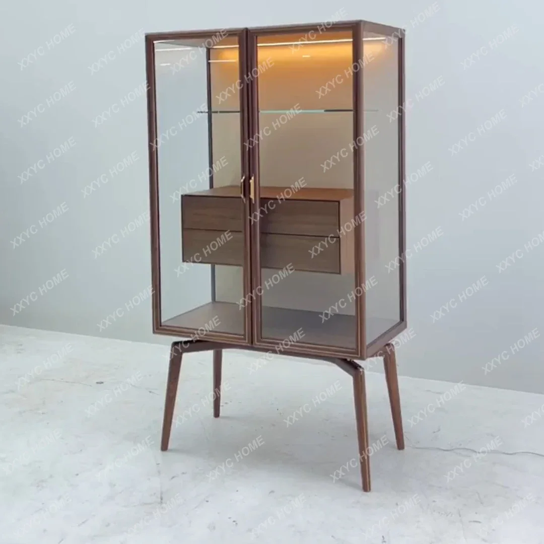 A Black walnut display cabinet living room wall decoration storage cabinet