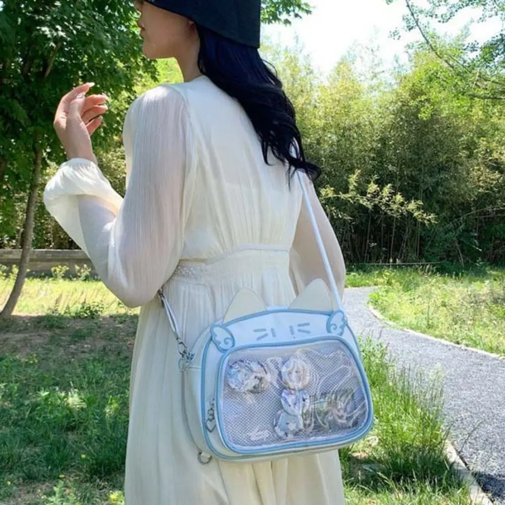 

Funny Zipper Bag Kawaii Cat Itabag PU Cotton Bag Transparent Pocket Small Item Bag Badge Storage Bag Fashion Backpacks Outdoor