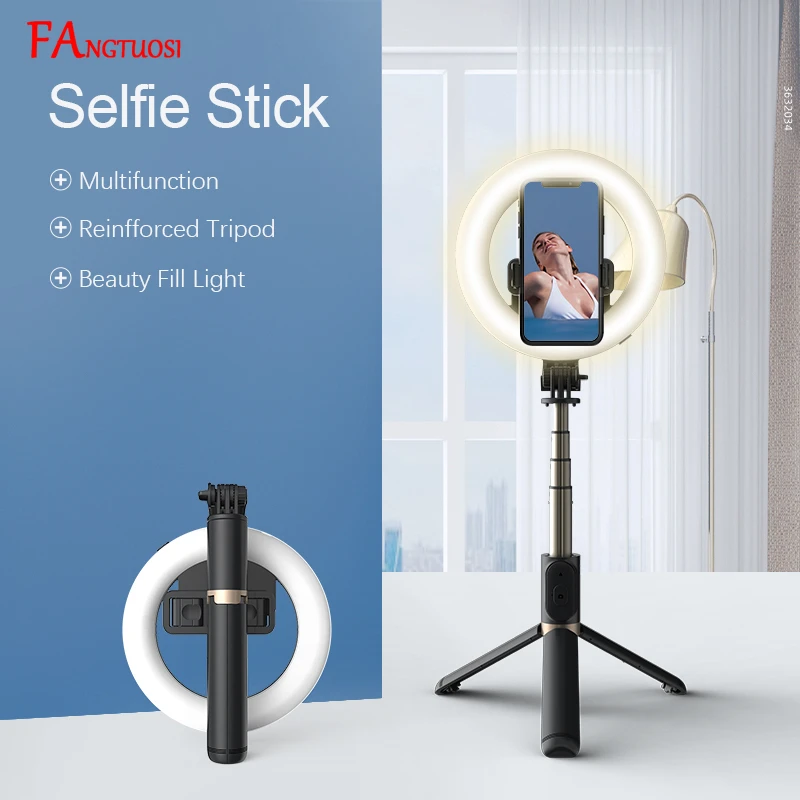 FANGTUOSI New Wireless Bluetooth Selfie Stick Tripod With Selfie Ring Light Photography Stand Ringlight For Live Video Streaming