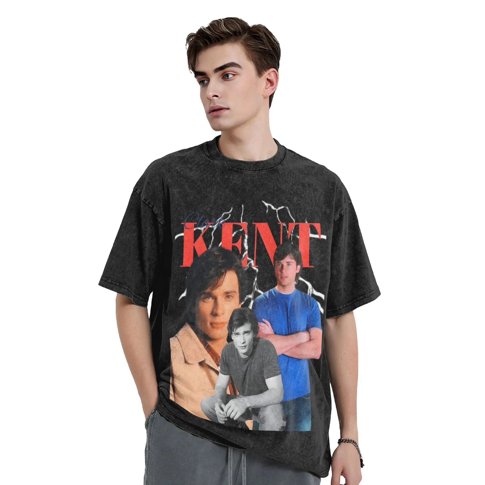 تي شيرت Smallvile Clark Kent David Corenswet تي شيرت مغسول 100% قطن تي شيرت كبير الحجم للرجال والنساء ملابس علوية صيفية تي شيرت