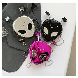 Korean Style Mini Crossbody Bag Alien Design Shoulder Bag Halloween Ghost Face Creative Funny Pouch PU Leather Handbag Wallet