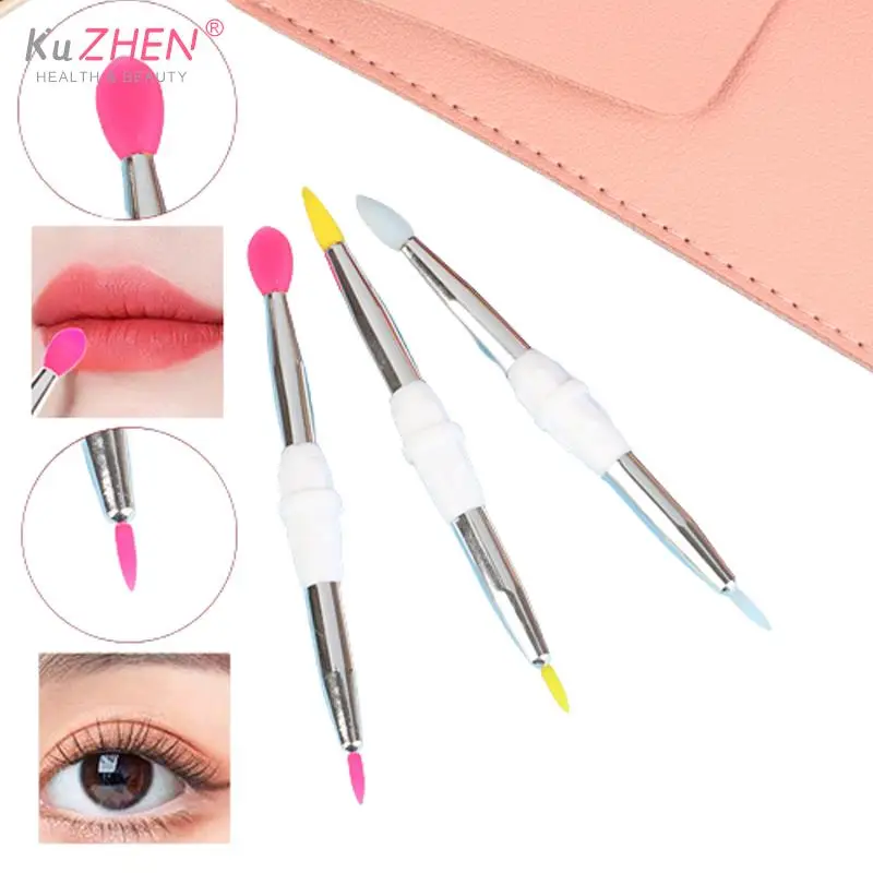 Doppel köpfige Silikon bürste mit Deckel Lippen pinsel und Detail pinsel Lippen balsam Lippenstift Lip gloss Applikator Eyeliner Augenbrauen pinsel