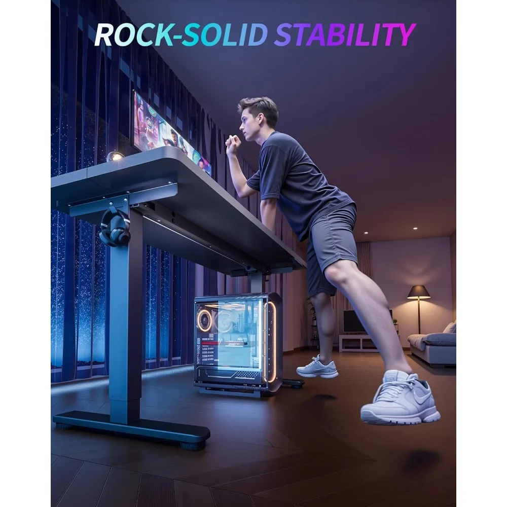 Electric Standing Desk Adjustable Height Computer Desk for Home Office and Gaming, 48x24 inches Black Memory Desks