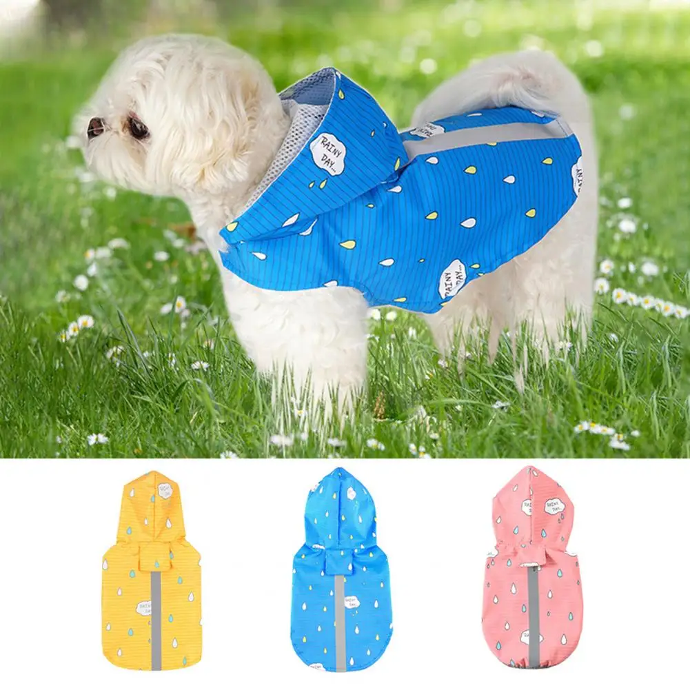 Puppy Raincoat Waterproof Reflective Traction Hole Printing Multifunctional Hooded Pets Rain Slicker Raincoat Pet Poncho