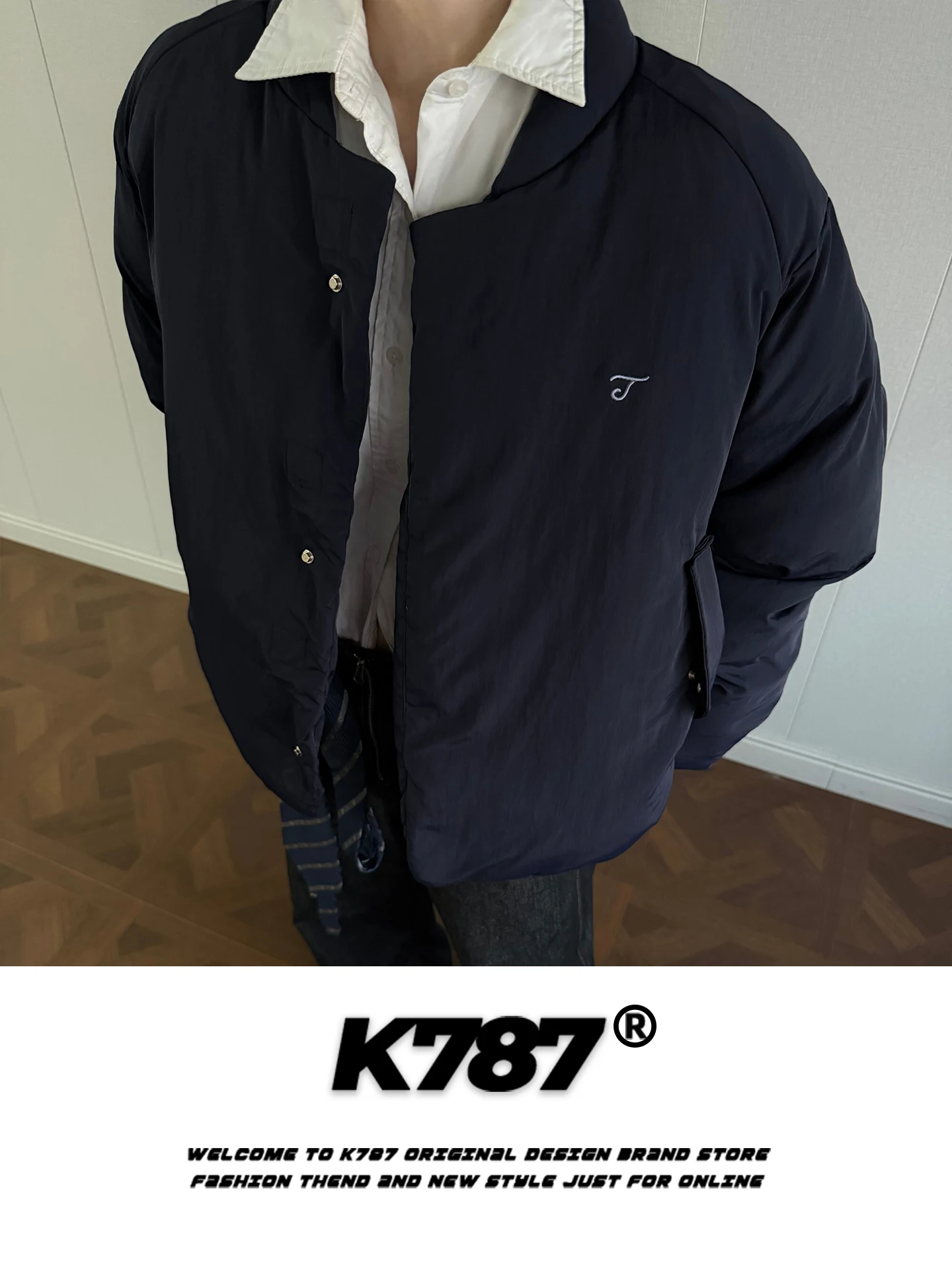 

Мужская утепленная куртка K787 в американском стиле с вышивкой, воротником-стойкой, свободного кроя, теплая, зимняя, из хлопка