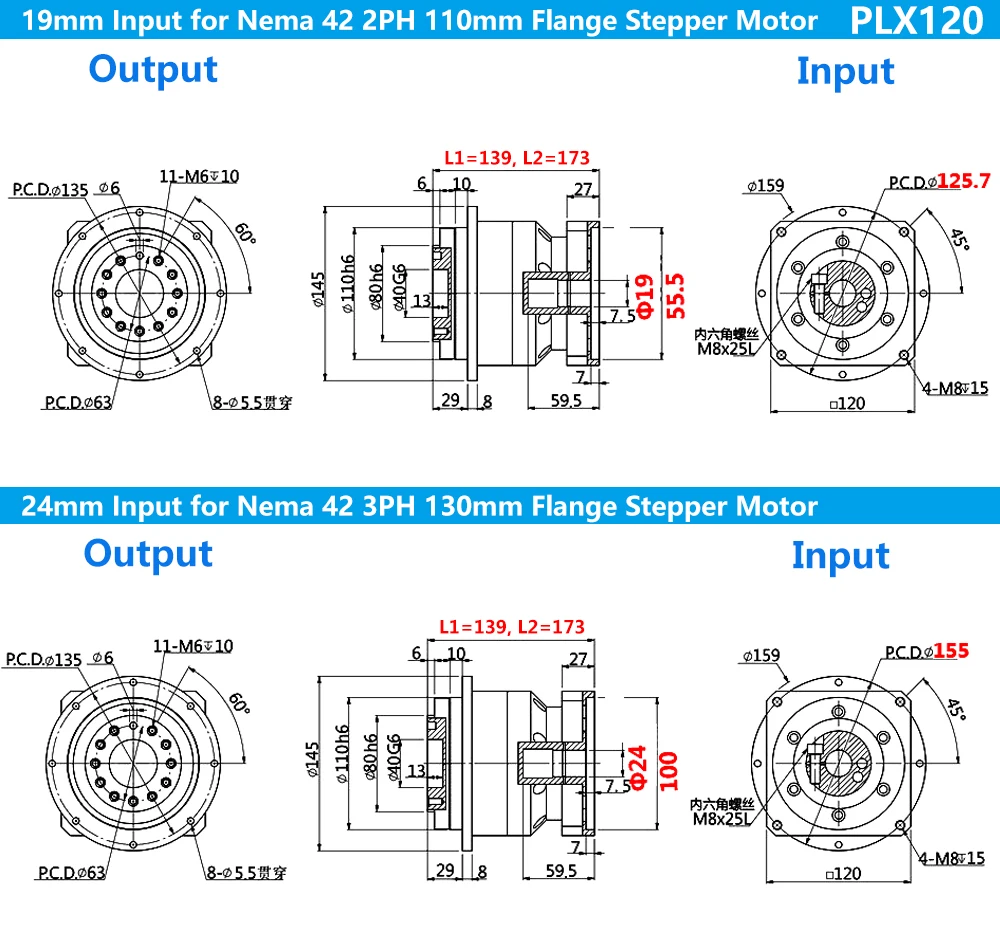 Imagem -06 - Servo Stepper Motor Reducer Caixa de Velocidades Planetária Nema 42 Saída da Flange Engrenagem Helicoidal 15 kw kw 3kw 12 kw 15 kw 18 kw 110 mm 130 mm