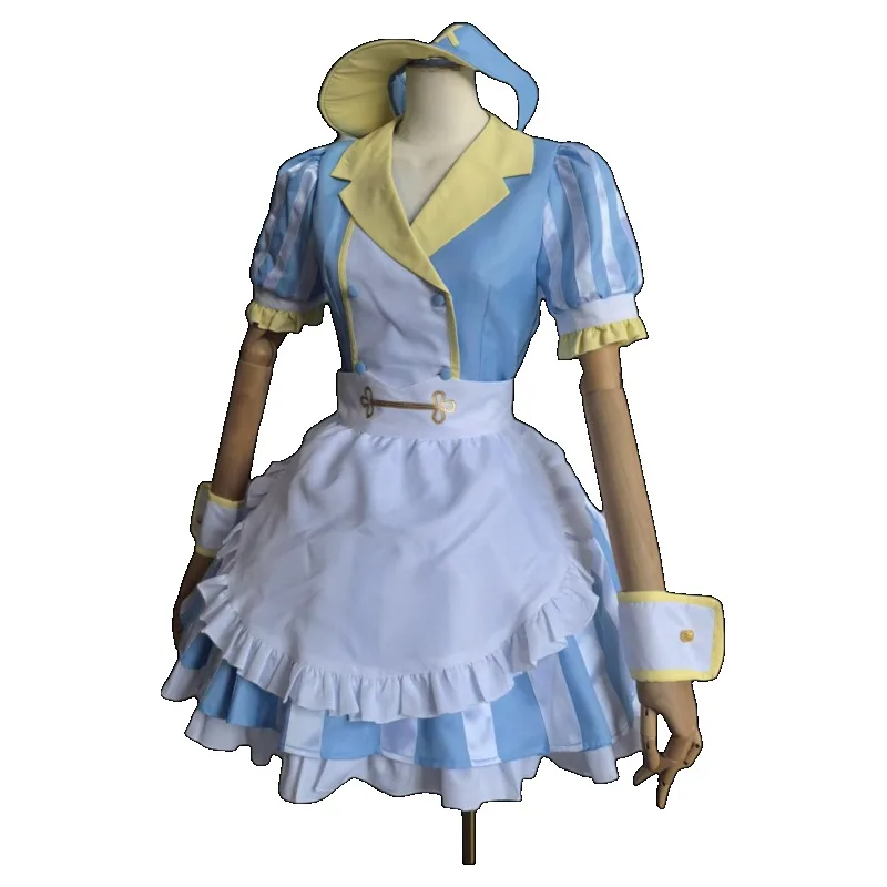 Luo Tianyi Roller Skating Waitress Cosplay Costume Full Set (Hat+Top+Skirt+Apron) Women Dress Halloween Party view 2