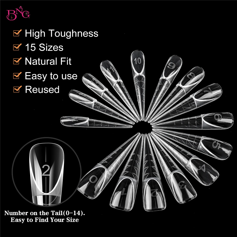 

BNG 3D Французские двойные формы для наращивания ногтей, 120 шт., 15 размеров, умные формы для французского маникюра, длинные формы для ногтей «Миндаль» и «Стилетто» для маникюра