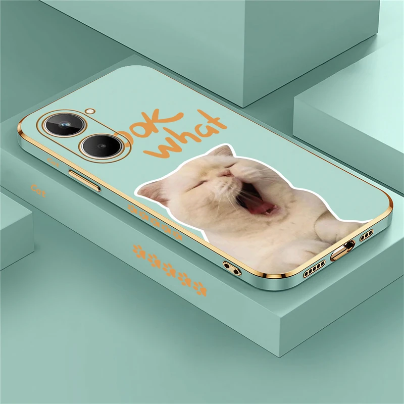 NOTE 60 Cartoon Cat Dogs Phone Case For OPPO Realme 12 10 11 9i 9 Pro Plus 8i 7i 6 5i Plating PatternSilicone Cover Shell Coque