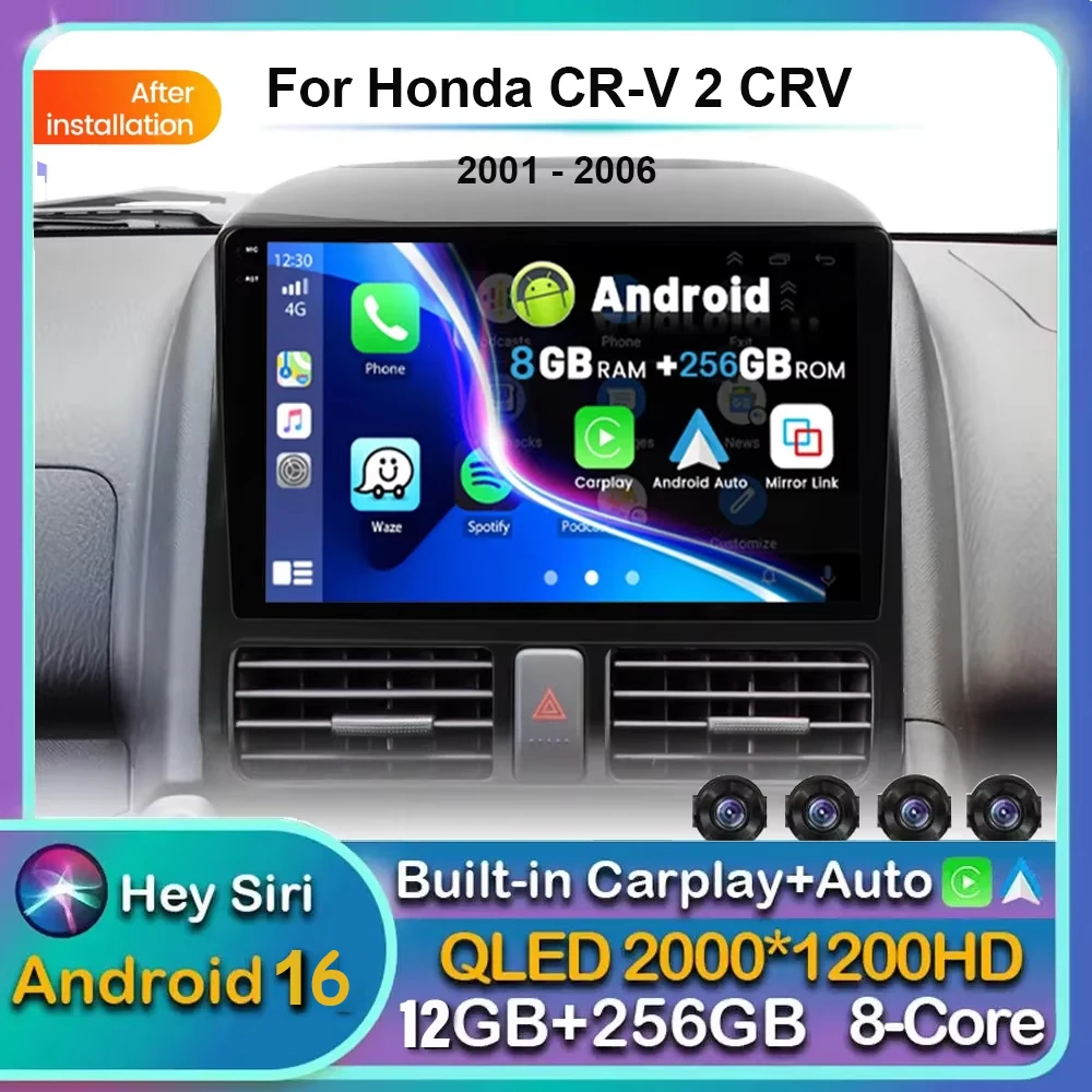 Android 16 Multimedia Auto Radio For Honda CR-V 2 CRV 2001 2002 2003 2004 2005 2006 Player GPS Track Carplay 2din Car Radio DSP