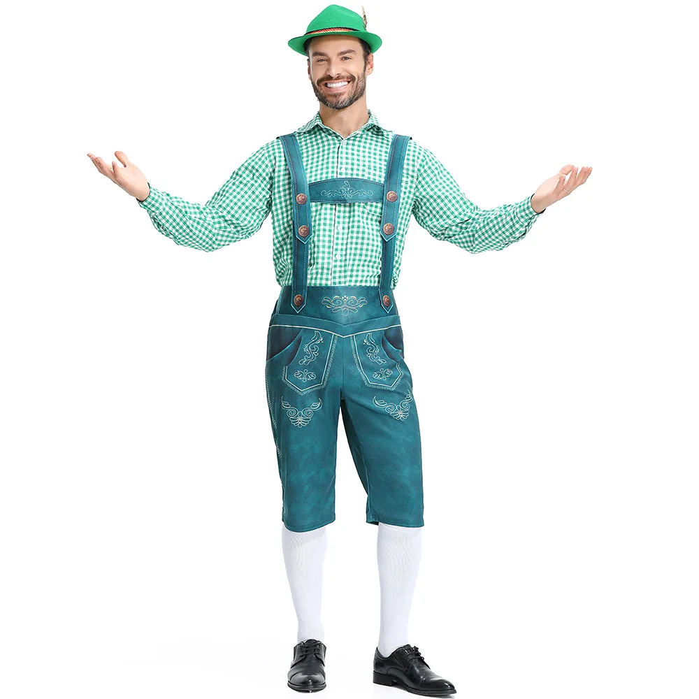 Mężczyźni Oktoberfest Lederhosen kostium Bavarian niemieckie piwo festiwale szelki męskie Cosplay karnawał zestaw kostiumów Halloween