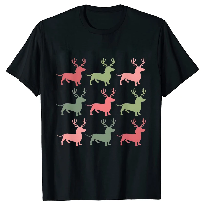 Dachshund Puppy Christmas Shirt Xmas Weiner Dog T-shirts Holiday Christmas Dog Lights Women Tshirts Dog Mama T Shirts Clothing